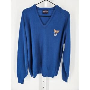 Vintage Pine State Mens Sz XL V Neck Sweater Air Force Blue Embroidered